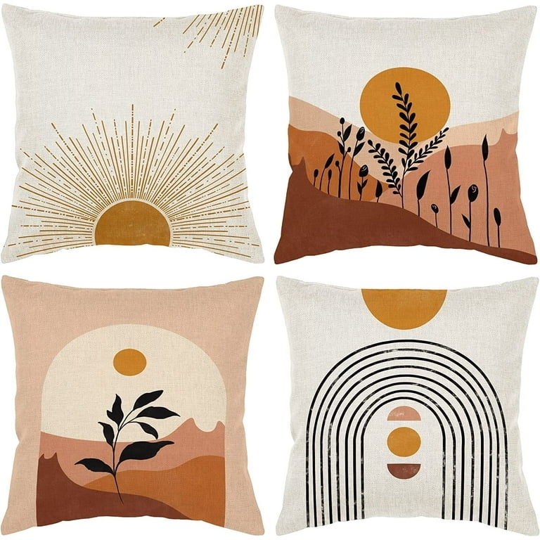 Throw Pillow Set of Four Abstract Botanical Prints Earthy Palette Boho