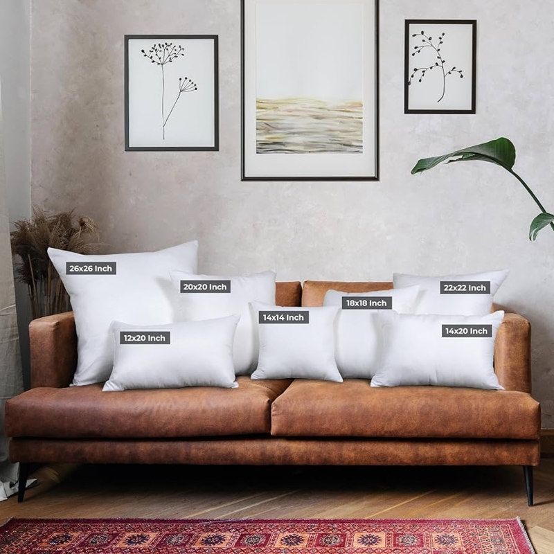 Throw Pillow Set of Four, Plump White Square Cushions, Minimalist Style