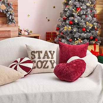 Throw Pillow Set Peppermint Candy Shapes Plush Striped