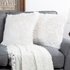 Throw Pillow Set: Pure White High Pile Shag Texture Cushions