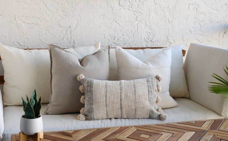 Throw Pillow Set: Raised Shaggy Texture & Mud Cloth Patterns, Boho