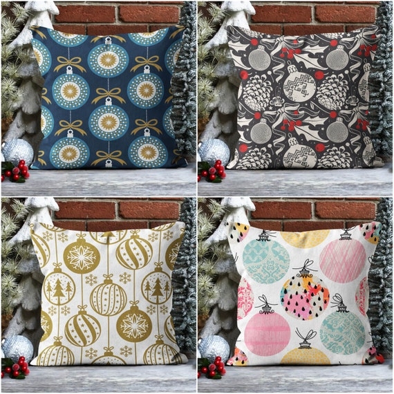 Throw Pillow Set Tartan Plaid Joy Typography Rustic
