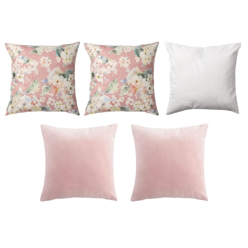 Throw Pillow Set, Tonal Blush Velvet, Floral Embroidery, Curated Package