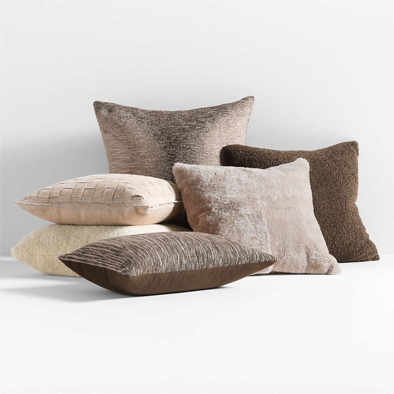 Throw Pillow Set: Tonal Brown Palette & Varied Fabric Textures