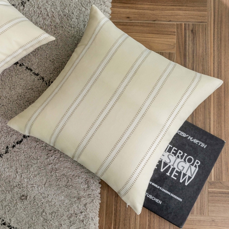 Throw Pillow Set: Tonal Stripes Cream Woven Texture Modern Farmhouse