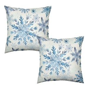 Throw Pillow Set Two Tone Blue Snowflake Pattern