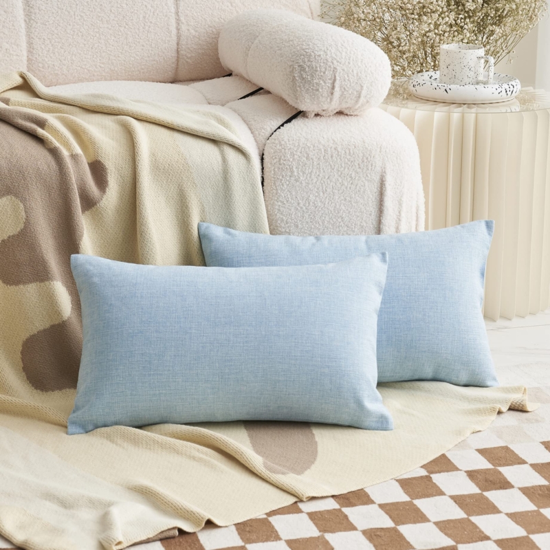 Throw Pillow Set, Vibrant Blue Linen-Like Slub Texture Lumbar