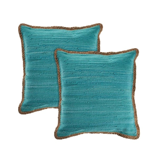 Throw Pillow Set Vibrant Turquoise Linen-Like Weave