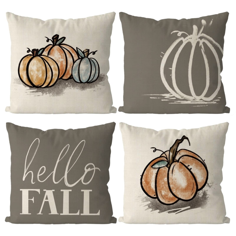 Throw Pillow Set Watercolor Art Teal Accent Color Autumnal Text Farmhouse