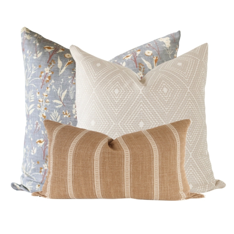 Throw Pillow Set, Wildflower Print & Rust Diamond Pattern