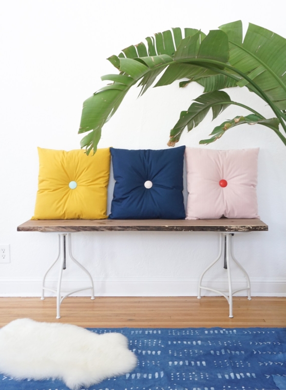 Throw Pillow Set with Button Tufting in Contrasting Fabrics