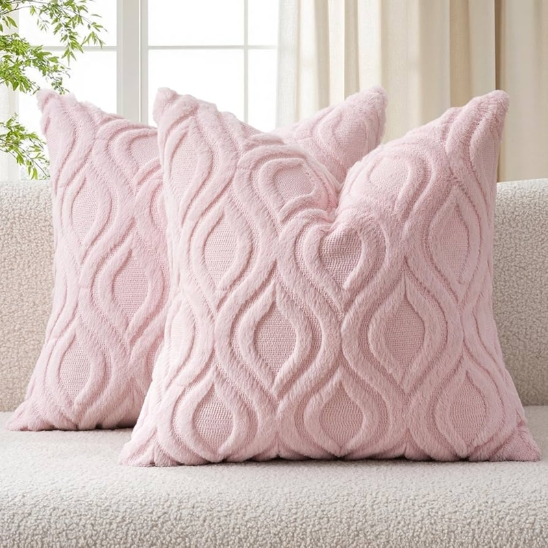 Throw Pillow, Shaggy Faux Wool Texture, Plush Pile, Farmhouse Boho Style