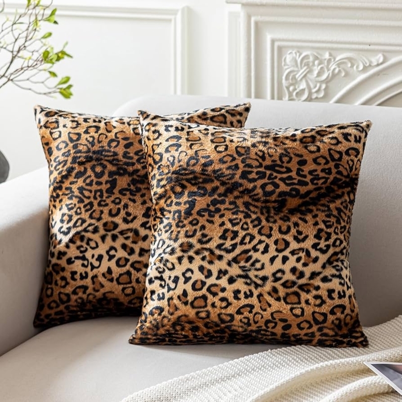 Throw Pillow Short Velvet Leopard Print Modern Couch Accent