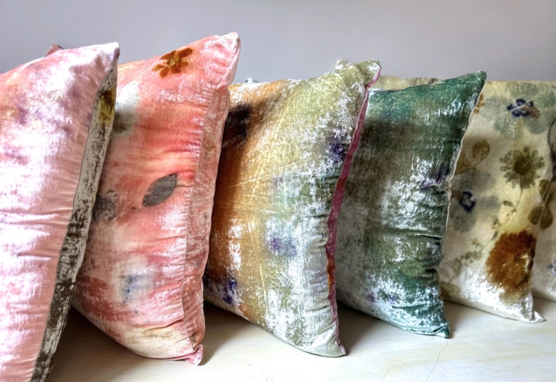 Throw Pillow Silk Velvet Botanical Print Organic Modern Accents