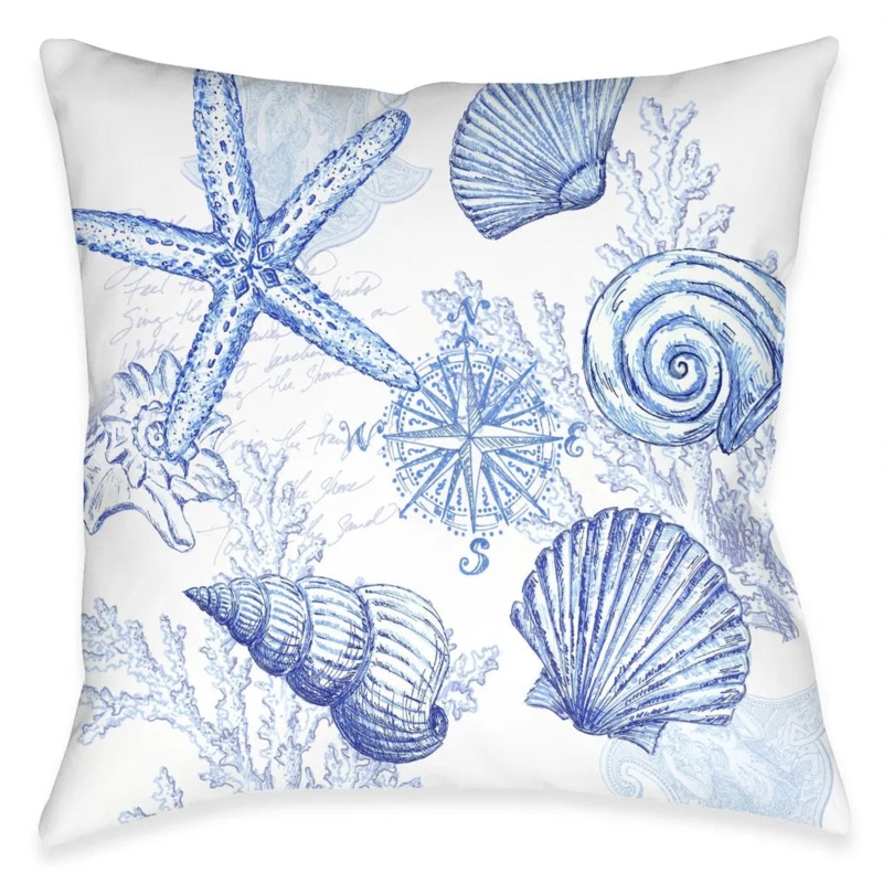 Throw Pillow Sketch Illustrations Seashell Motif Matte Fabric Coastal