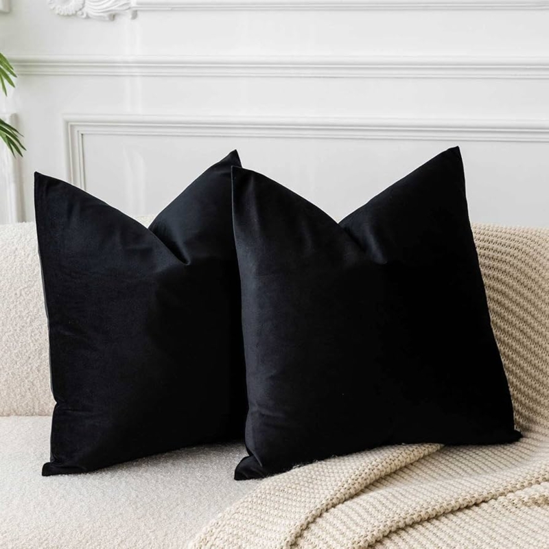 Throw Pillow Solid Black Velvet Modern Minimalist Decor