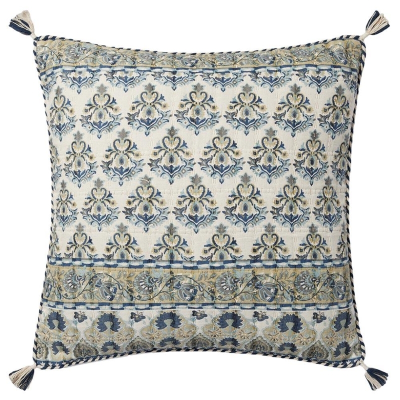 Throw Pillow Solid Color Navy Blue Cotton Like Piped Edges Decor