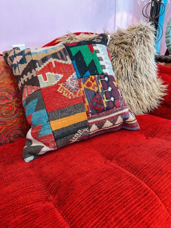 Throw Pillow Southwestern Patchwork Leather-Like Piping Rustic Lodge