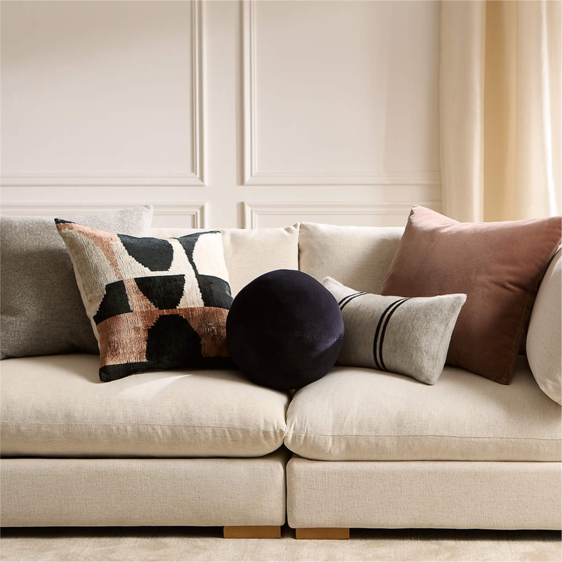 Throw Pillow Spherical Shape Black Velvet Minimalist Geometric Grouping