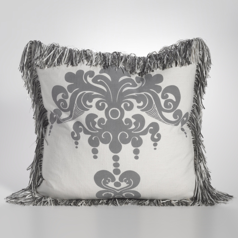 Throw Pillow Stonewashed Finish Frayed Fringe Dark Grey Boho Chic