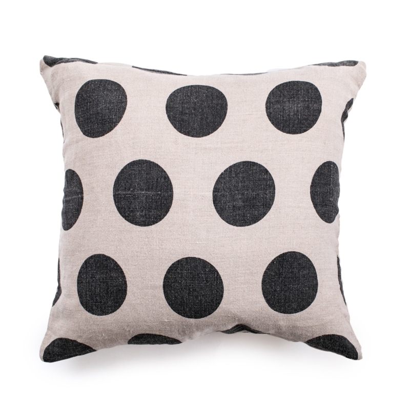 Throw Pillow Stonewashed Linen Oversized Black Polka Dots