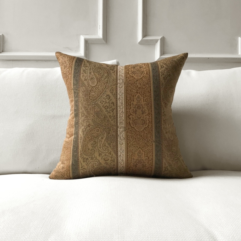 Throw Pillow Striped Paisley Motifs Piped Border