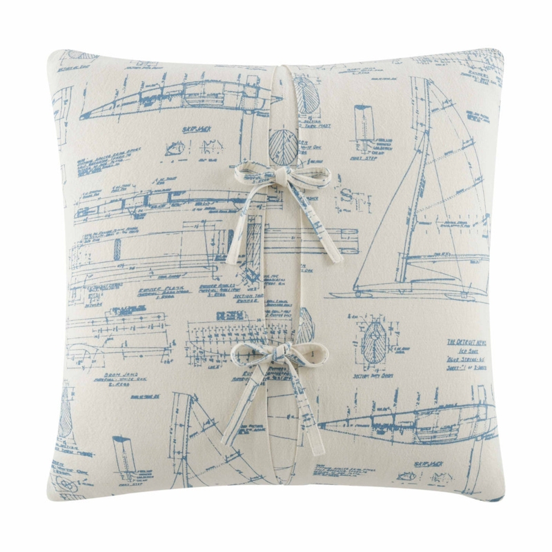 Throw Pillow, Striped Pattern, Ivory and Navy Blue, Square Silhouette.