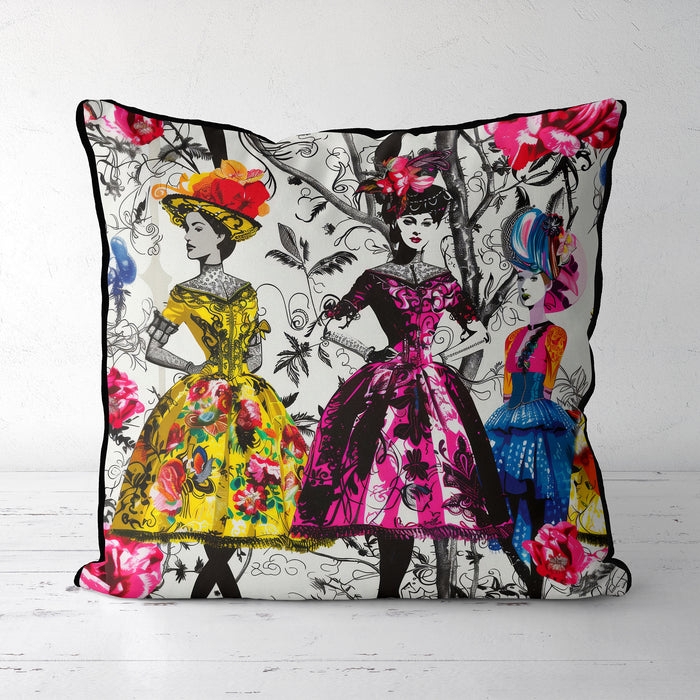 Throw Pillow Surrealist Portrait Art Botanical Pattern Eclectic