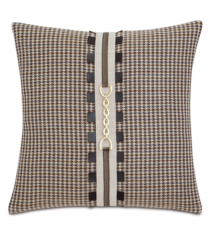Throw Pillow Taupe White Piped Edges Large Scale Houndstooth Pillow