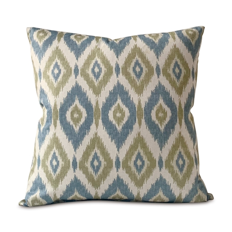 Throw Pillow Teal Ikat Frayed Edge Seagrass Coastal Decor