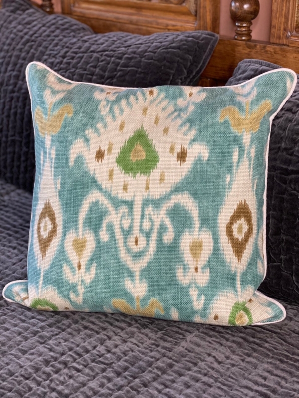 Throw Pillow Terracotta Blue Woven Ikat Heavy Texture