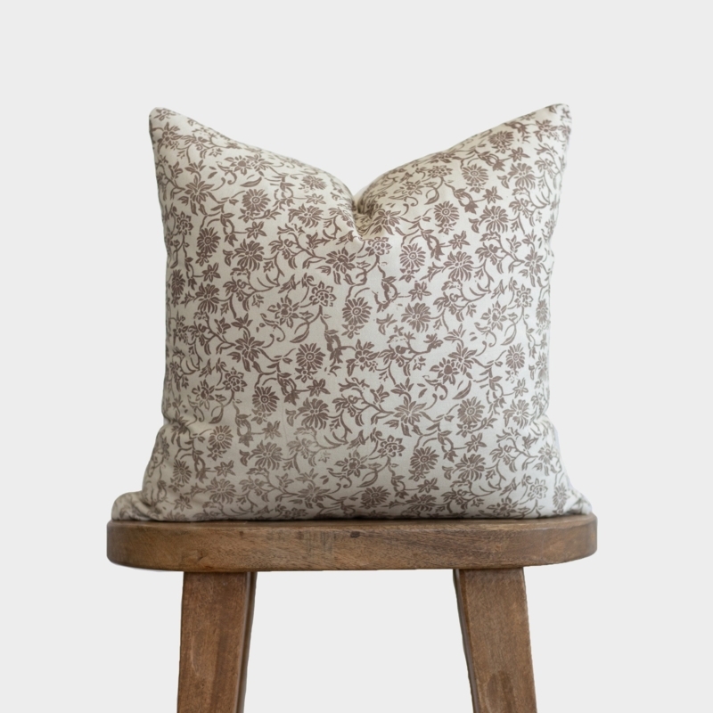 Throw Pillow Terracotta Botanical Print Woven Texture Earthy Bohemian Style