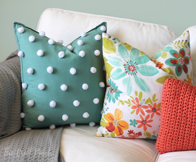 Throw Pillow Textured Blue Pom Pom Dots White Coastal Casual