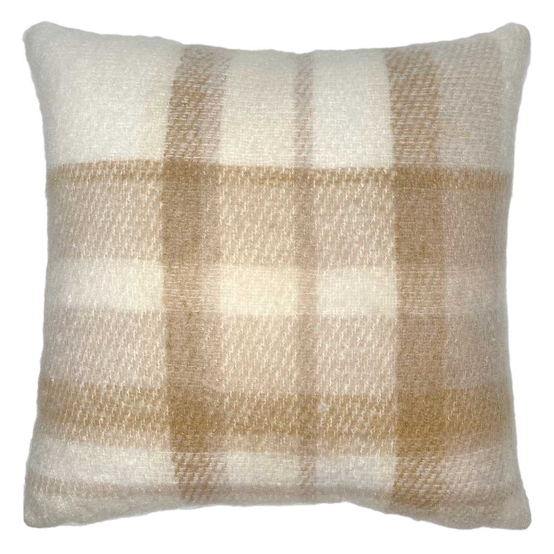 Throw Pillow Textured Mohair Style Pillow in Tan and Grey Plaid