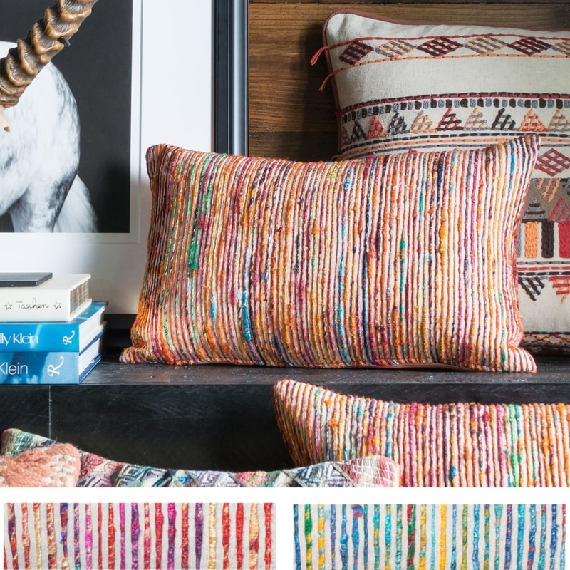 Throw Pillow Textured Multi-Stripe Chunky Weave Lumbar Boho Style