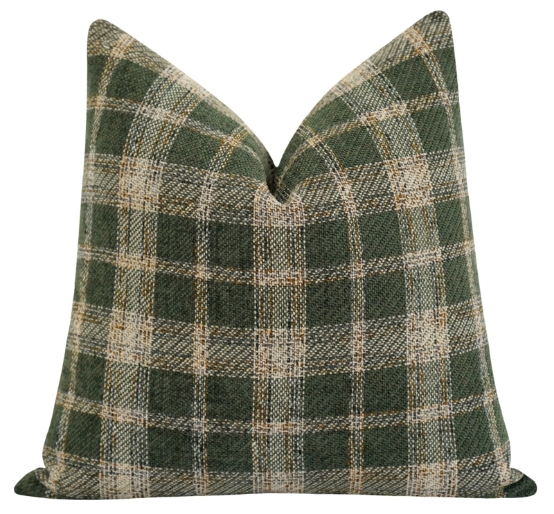 Throw Pillow Textured Woven Throw Pillows in Laurel Green Plaid