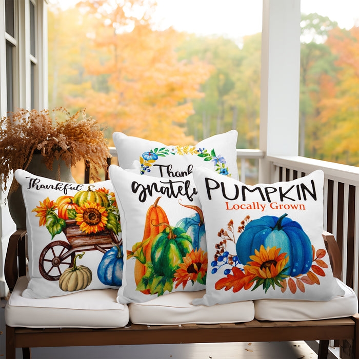 Throw Pillow Thankful Script Watercolor Pumpkin Modern Farmhouse Porch
