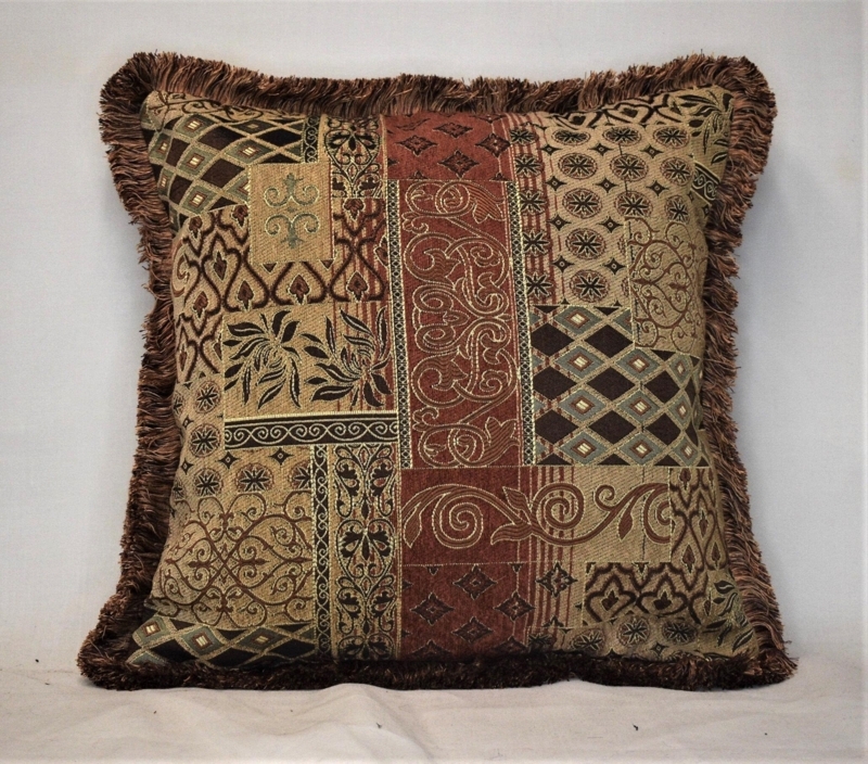 Throw Pillow Thick Fringe Trim Rusty Brown Textured Weave Bohemian Decor