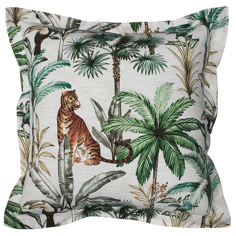 Throw Pillow Tiger Motif Piped Edges Safari Tropical Outdoor Decor