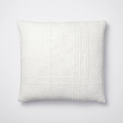 Throw Pillow Tonal Plaid Euro Size Woven Texture Off-White