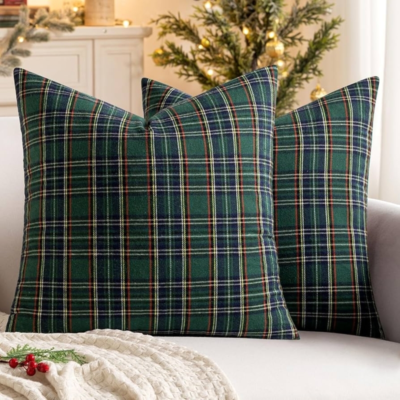 Throw Pillow Traditional Tartan Pattern Green Plaid Decorative Cushions