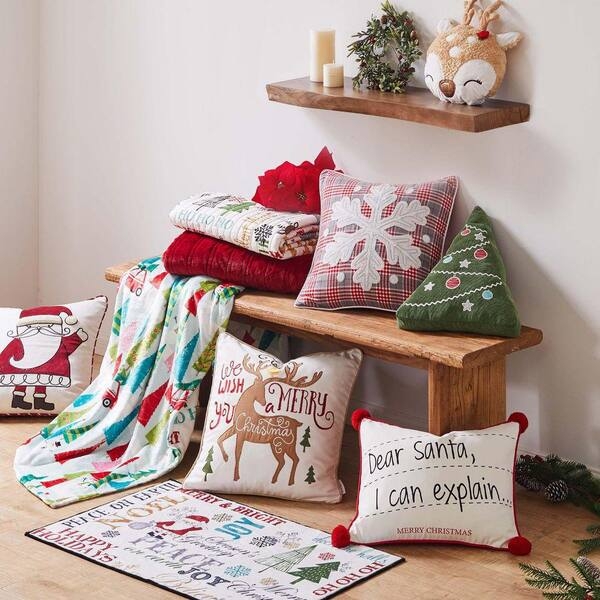 Throw Pillow Tree Shape Corduroy Embroidered Details