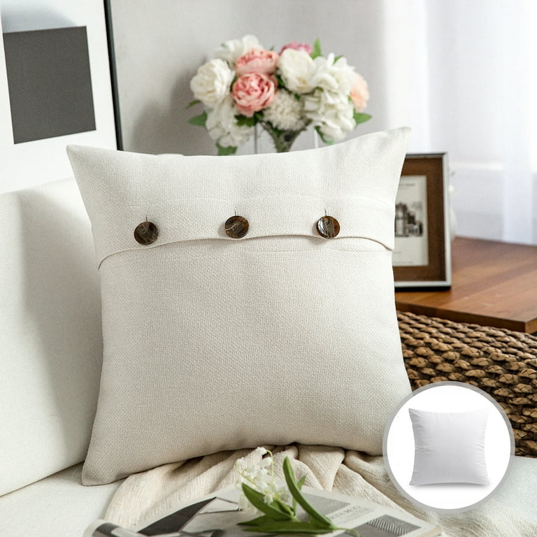 Throw Pillow Triple Button Detail Woven Texture Farmhouse Button Pillow