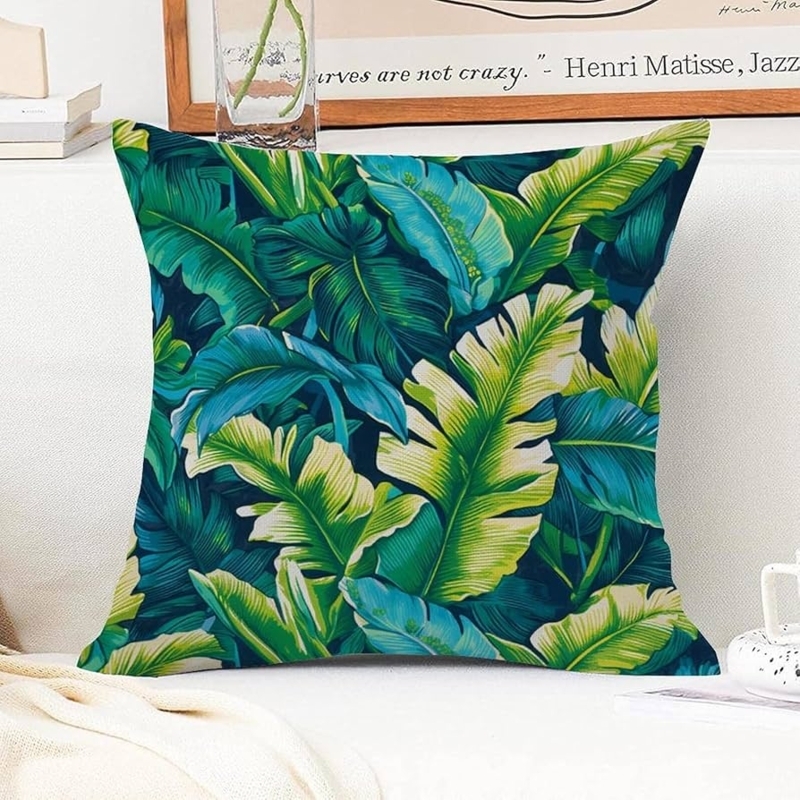 Throw Pillow Tropical Botanical Print Turquoise and Lime Coastal