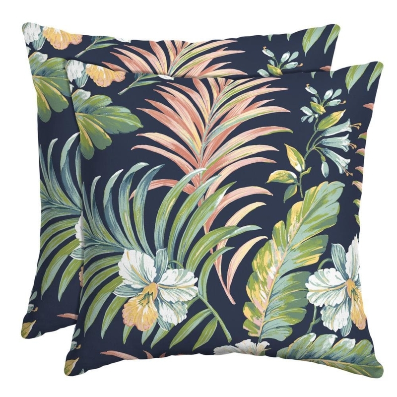 Throw Pillow Tropical Leaf Print Blue White Palette Coastal Style