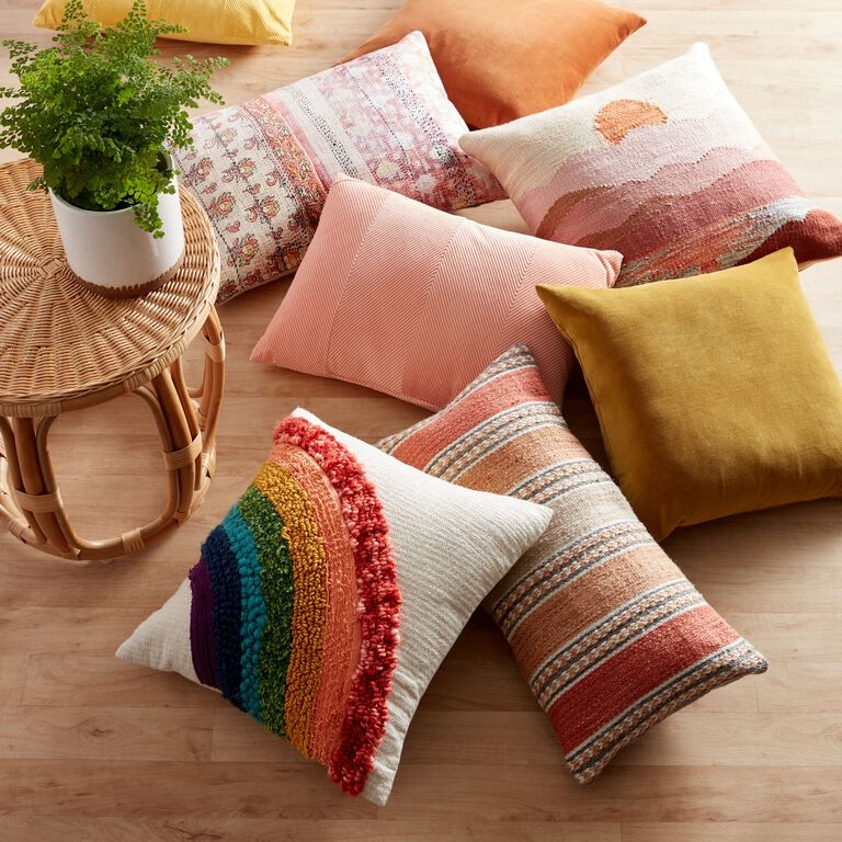 Throw Pillow Tufted Rainbow Embroidery Corner Tassels