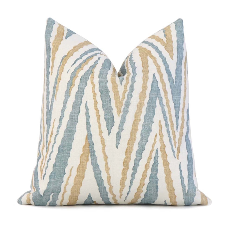 Throw Pillow Turquoise Gold Chevron Linen Texture Printed