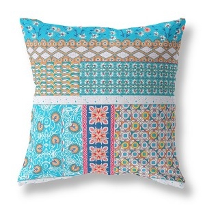 Throw Pillow Turquoise Patchwork Design Microsuede Color Block
