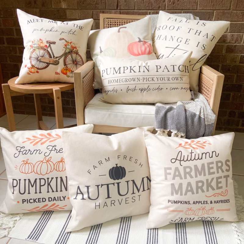 Throw Pillow Typography Detail Seasonal Graphics Harvest Pattern Farmhouse
