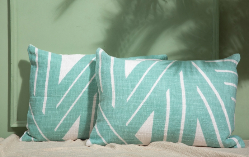 Throw Pillow, Variegated Aqua Stripes with Delicate Eyelash Fringe Trim